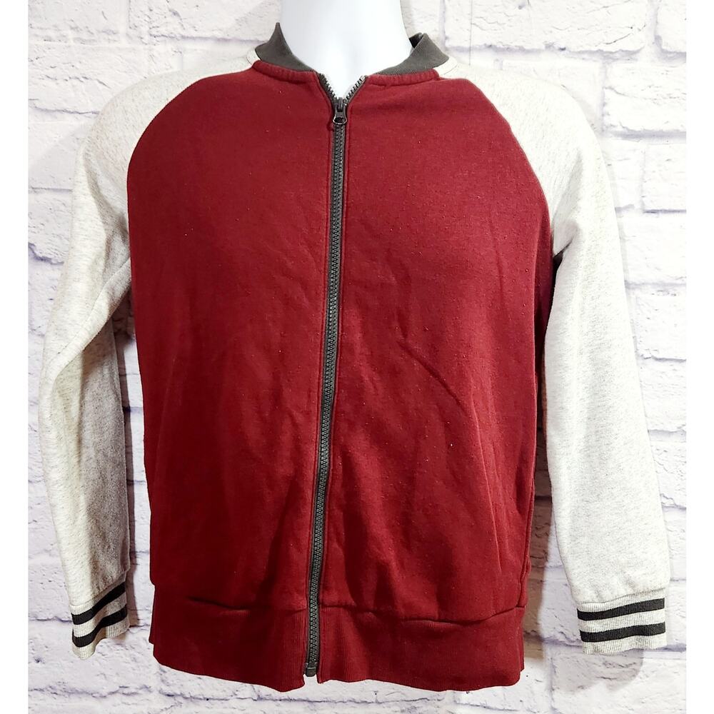Old Navy Burgundy Gray Full Zip Jacket 10 12 Large Lightweight Soft Long Sleeves